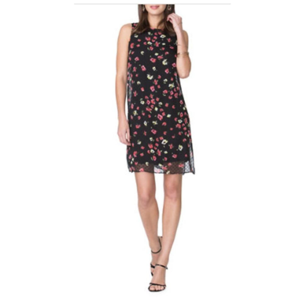 NWT Chaps Floral Printed Shift Dress Size Med M Black *MSRP $100